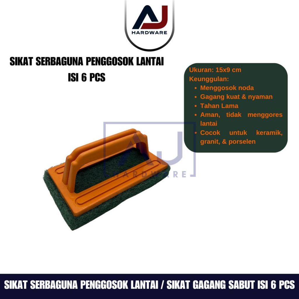 Sikat Gagang Sabut Tebal 15x9 cm (6 Pcs) Alat Penggosok Lantai Kamar Mandi, Daya Gosok Kuat & Bersih, Aman untuk Keramik & Granit