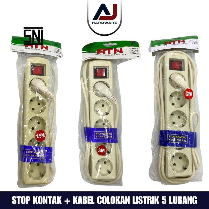 Stop Kontak 5 Lubang Kabel 1.5 Meter 3 Meter 5 Meter Colokan Listrik StopKontak + Kabel