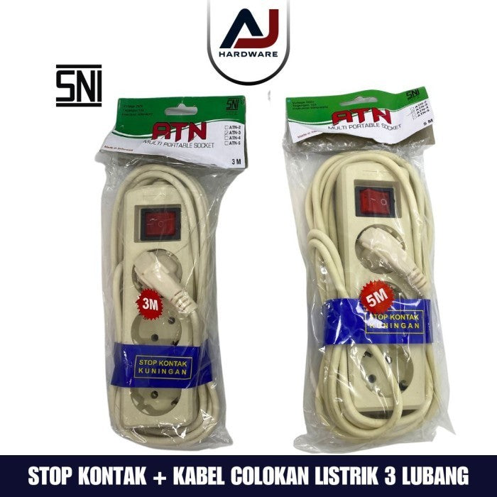 Stop Kontak + Kabel 3 Lubang 3 Meter 3M Colokan Listrik Stopkontak Kabel