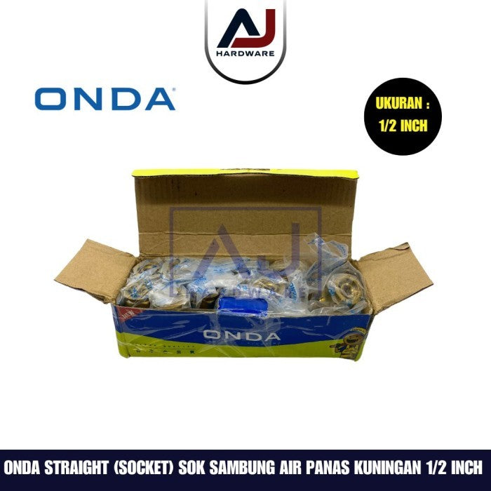 Socket 1/2 Inch Onda Straight Equal Union Brass Fitting Pipa Air Panas 1/2 Inch Kuningan Sok Sambung Kuningan