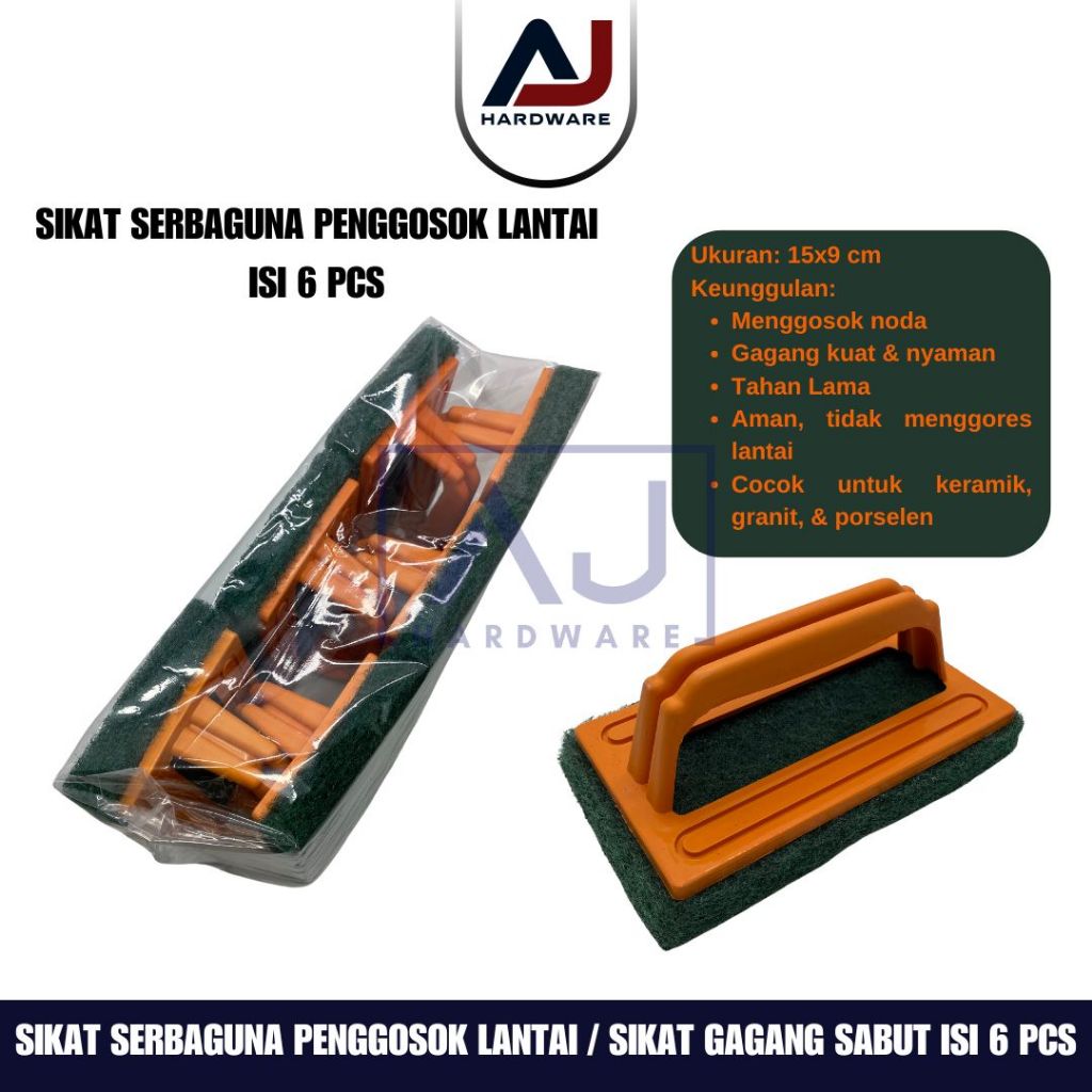 Sikat Gagang Sabut Tebal 15x9 cm (6 Pcs) Alat Penggosok Lantai Kamar Mandi, Daya Gosok Kuat & Bersih, Aman untuk Keramik & Granit