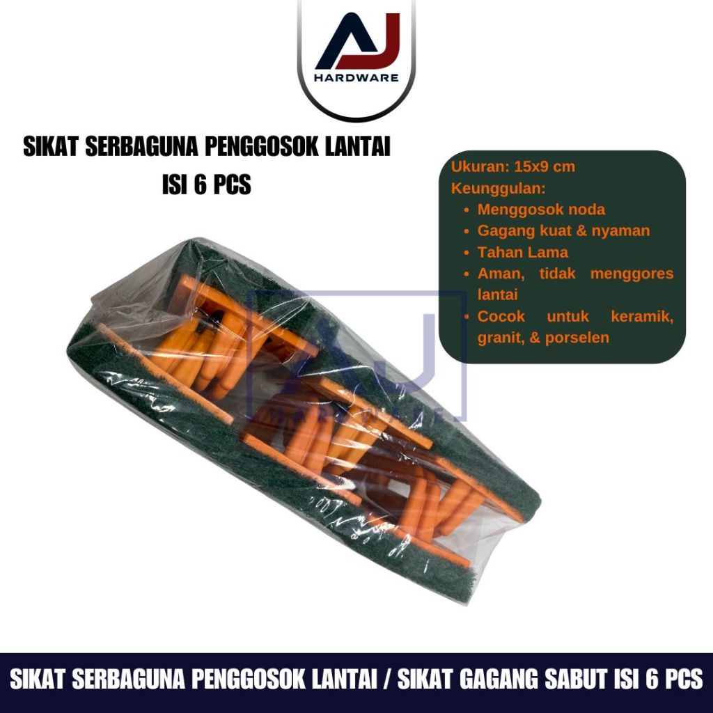 Sikat Gagang Sabut Tebal 15x9 cm (6 Pcs) Alat Penggosok Lantai Kamar Mandi, Daya Gosok Kuat & Bersih, Aman untuk Keramik & Granit