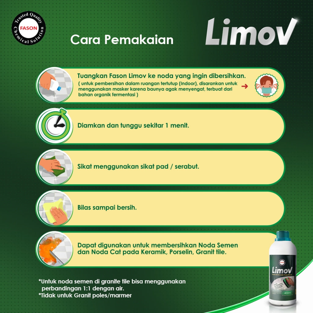 Pembersih Keramik Noda Semen dan Cat Fason Limov 900 ml Bekas Cat