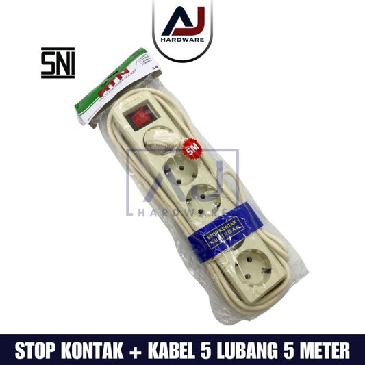 Stop Kontak + Kabel 5 Lubang 5 Meter 5M Colokan Listrik Stopkontak Kabel