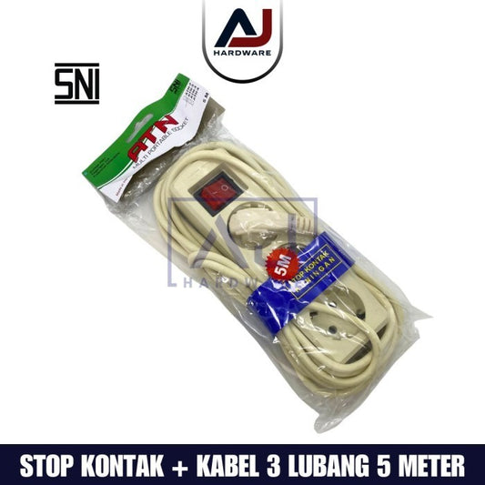 Stop Kontak + Kabel 3 Lubang 5 Meter 5M Colokan Listrik Stopkontak Kabel