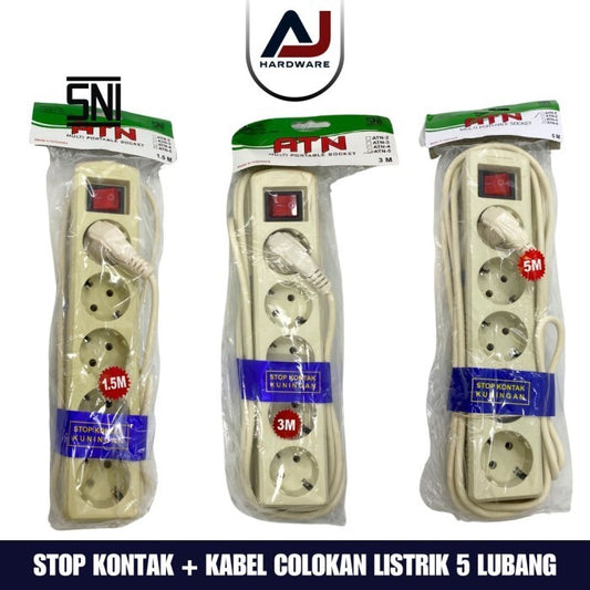Stop Kontak 5 Lubang Kabel 1.5 Meter 3 Meter 5 Meter Colokan Listrik StopKontak + Kabel
