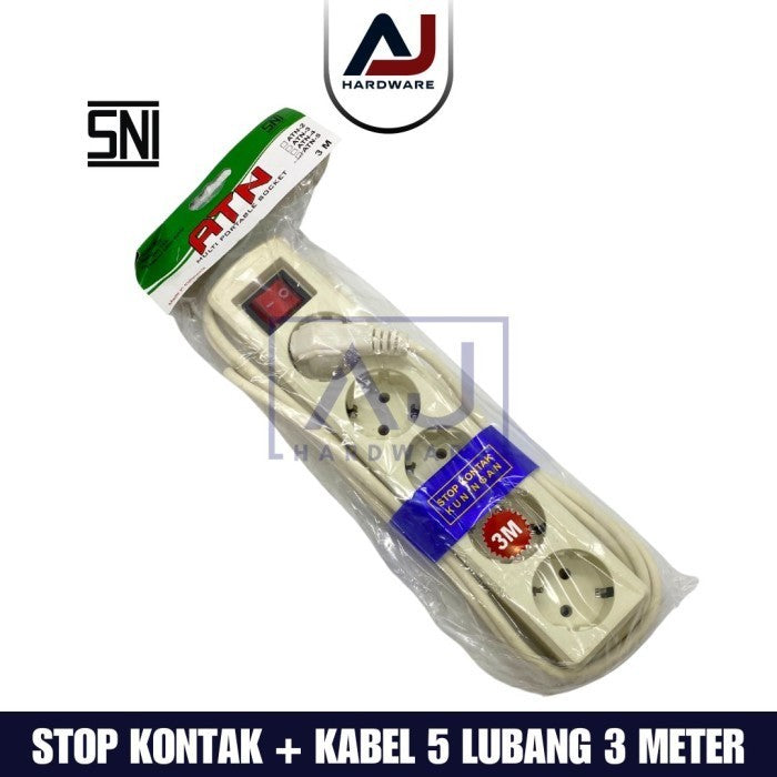 Stop Kontak + Kabel 5 Lubang 3 Meter 3M Colokan Listrik Stopkontak Kabel