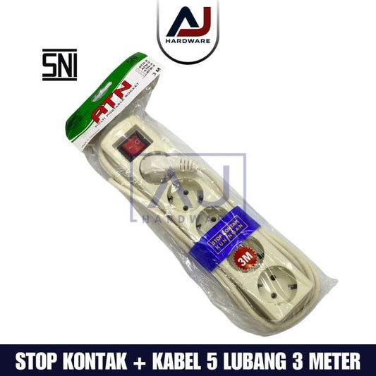 Stop Kontak + Kabel 5 Lubang 3 Meter 3M Colokan Listrik Stopkontak Kabel