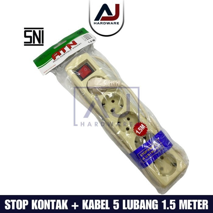 Stop Kontak + Kabel 5 Lubang 1.5 Meter 1.5M Colokan Listrik Stopkontak Kabel