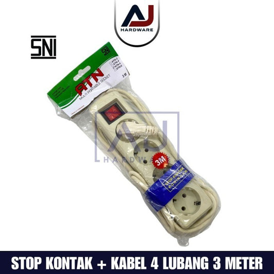 Stop Kontak + Kabel 4 Lubang 3 Meter 3M Colokan Listrik Stopkontak