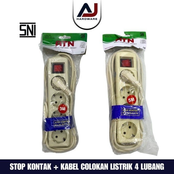 Stop Kontak 4 Lubang Kabel 3 Meter 5 Meter Colokan Listrik Stopkontak + Kabel