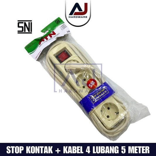 Stop Kontak + Kabel 4 Lubang 5 Meter 5M Colokan Listrik Stopkontak Kabel