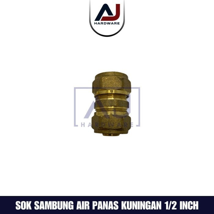 Sok Sambung Kuningan 1/2 Inch Fitting Sambungan Pipa Air Panas Sok Sambung Instalasi Air Panas 1/2 Inch