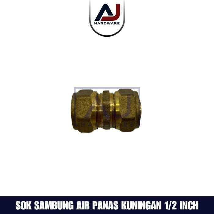 Sok Sambung Kuningan 1/2 Inch Fitting Sambungan Pipa Air Panas Sok Sambung Instalasi Air Panas 1/2 Inch