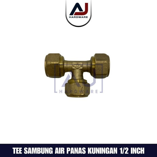 Tee Sambung Kuningan 1/2 Inch Fitting Sambungan Pipa Air Panas Tee Sambung Instalasi Air Panas 1/2 Inch