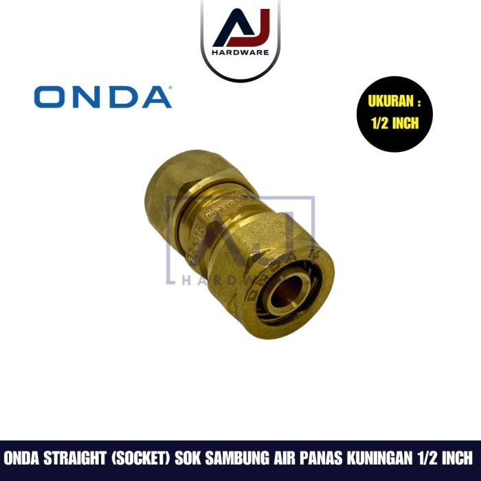 Socket 1/2 Inch Onda Straight Equal Union Brass Fitting Pipa Air Panas 1/2 Inch Kuningan Sok Sambung Kuningan