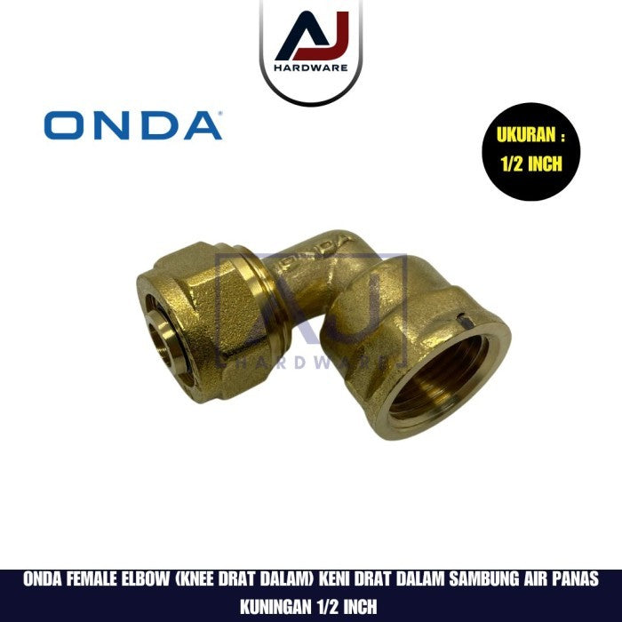 Knee Drat Dalam 1/2 Inch Onda Female Elbow Brass Fitting Pipa Air Panas 1/2 Inch Kuningan Keni Drat Dalam Sambung Kuningan