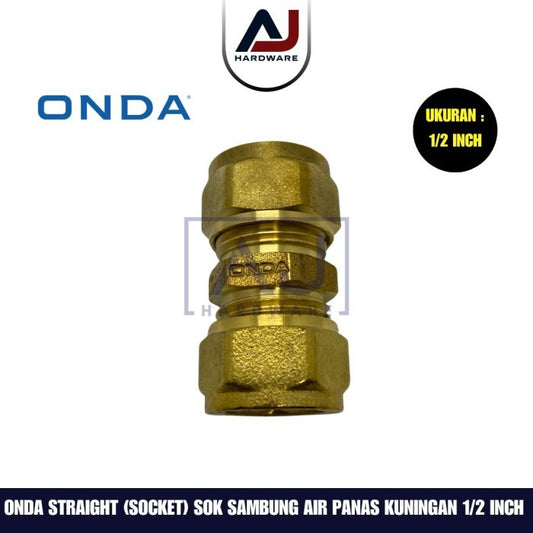 Socket 1/2 Inch Onda Straight Equal Union Brass Fitting Pipa Air Panas 1/2 Inch Kuningan Sok Sambung Kuningan
