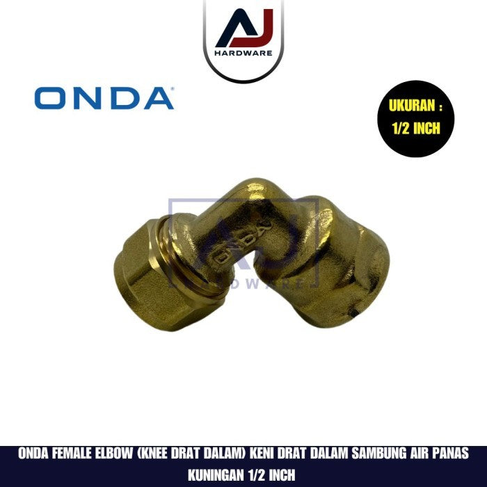 Knee Drat Dalam 1/2 Inch Onda Female Elbow Brass Fitting Pipa Air Panas 1/2 Inch Kuningan Keni Drat Dalam Sambung Kuningan