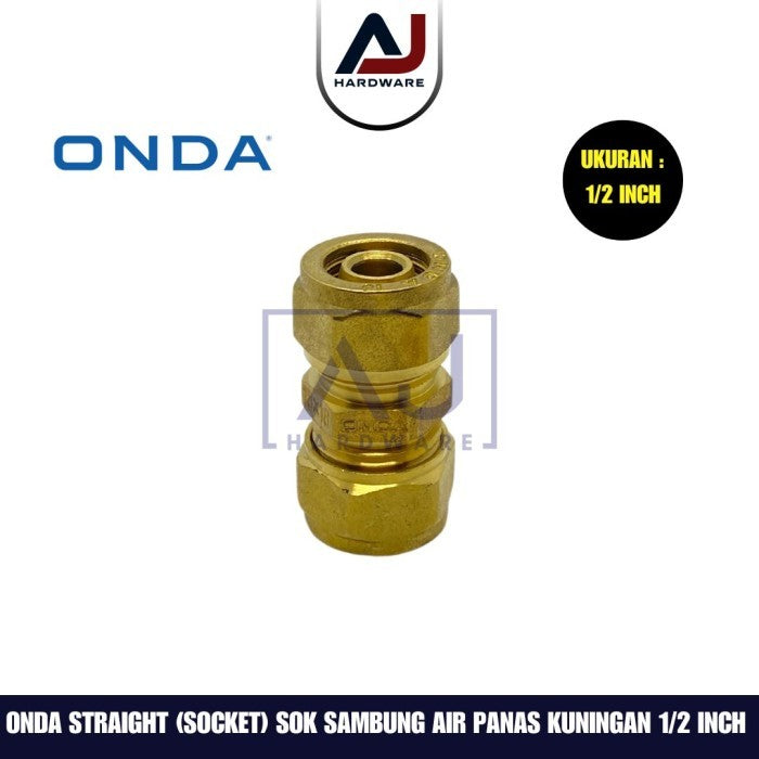 Socket 1/2 Inch Onda Straight Equal Union Brass Fitting Pipa Air Panas 1/2 Inch Kuningan Sok Sambung Kuningan