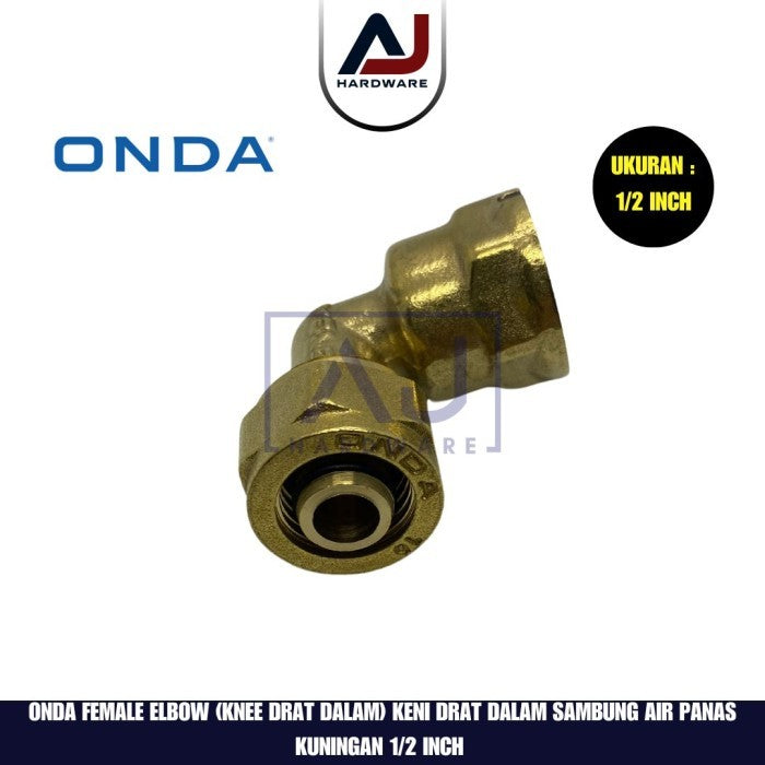 Knee Drat Dalam 1/2 Inch Onda Female Elbow Brass Fitting Pipa Air Panas 1/2 Inch Kuningan Keni Drat Dalam Sambung Kuningan