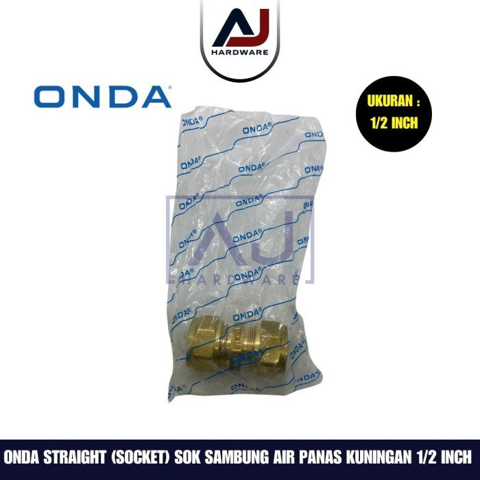 Socket 1/2 Inch Onda Straight Equal Union Brass Fitting Pipa Air Panas 1/2 Inch Kuningan Sok Sambung Kuningan