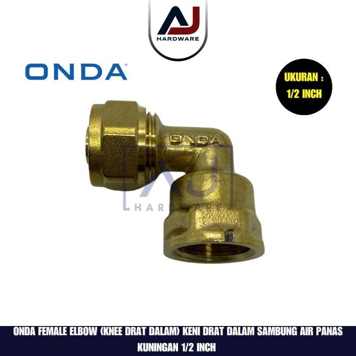 Knee Drat Dalam 1/2 Inch Onda Female Elbow Brass Fitting Pipa Air Panas 1/2 Inch Kuningan Keni Drat Dalam Sambung Kuningan