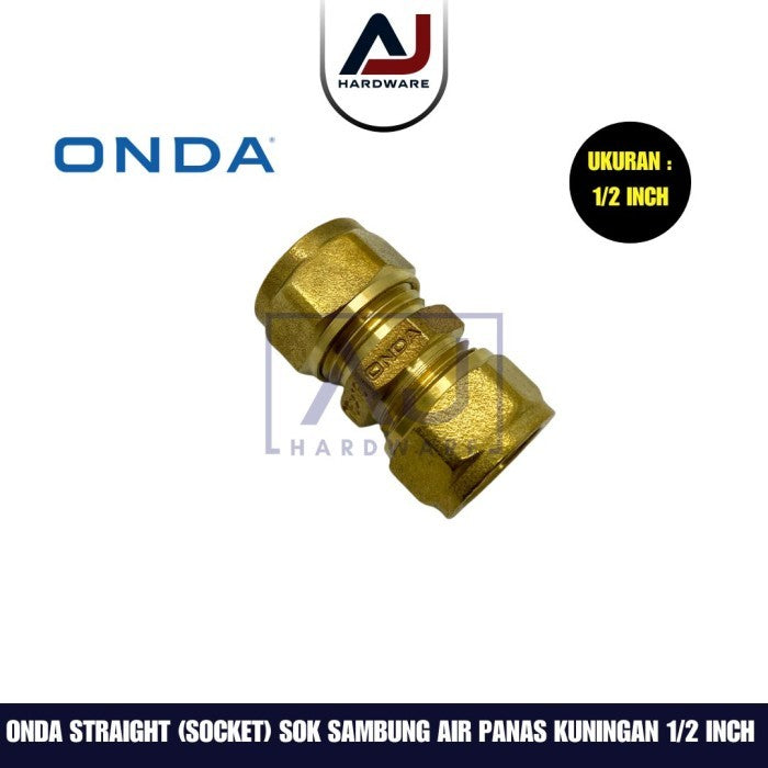 Socket 1/2 Inch Onda Straight Equal Union Brass Fitting Pipa Air Panas 1/2 Inch Kuningan Sok Sambung Kuningan